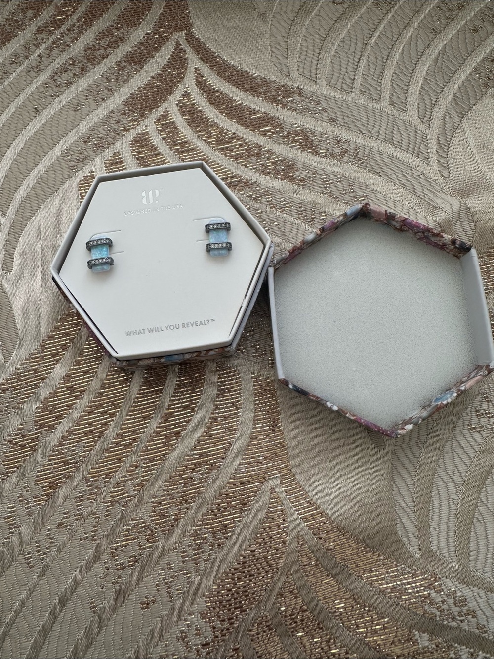 Bomb Party Frosted Fire Opal Everyday Stunner Hematite Earrings NIB $140